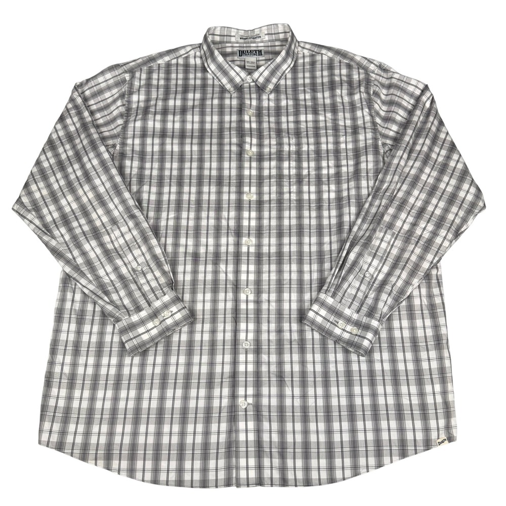 Duluth Trading Shirt Mens 2XLT Tall Grey Plaid Wrinklefighter Relaxed Fit 92105